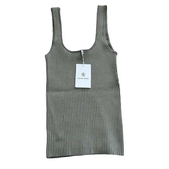 Anine Bing Ribbed Knit Tank in Sage - Picture 1 of 6